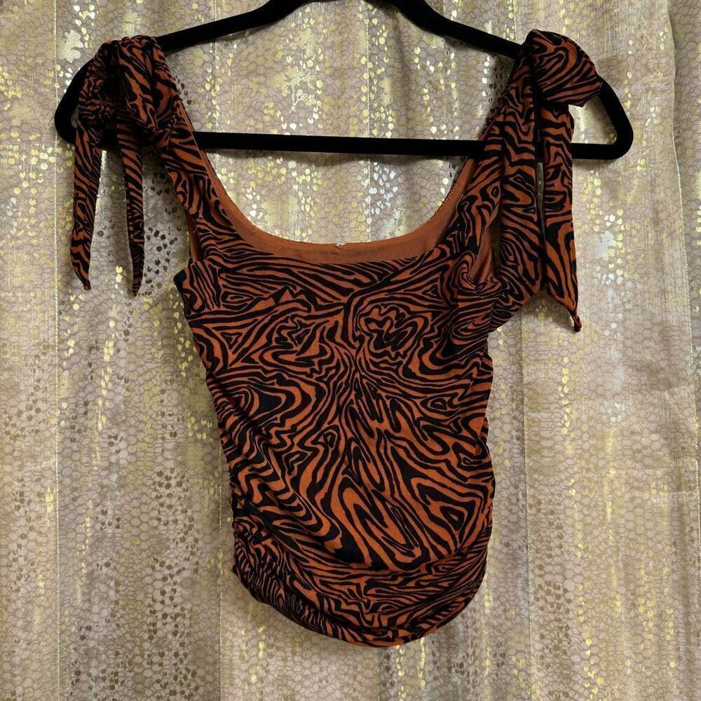 Free People Brown Striped Bow Shoulder Avenue Tank Top XS